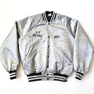 Vintage Delaware Air Guard Military Flight Satin Bomber Jacket USA Made XL